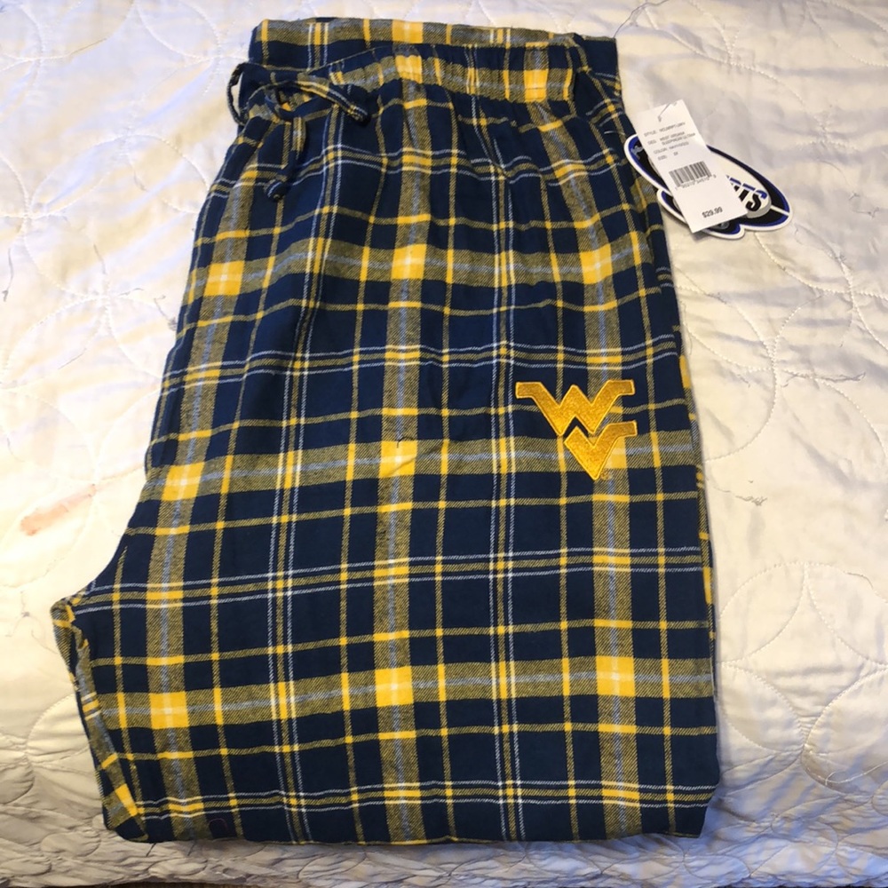 Mens size 2x West Virginia mens blue plaid sleep pants NWT